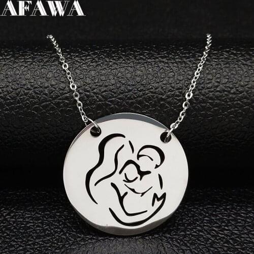 Mama Kid Stainless Steel Statement Necklace Women Silver Color Necklaces Jewerly collana donna Mothers Day Gift N18948