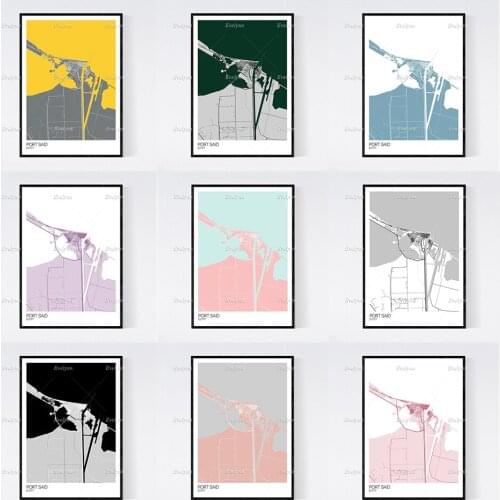Port Said, Egypt Map Nordic Retro Minimalism Painting Posters and Prints on Canvas Hd Wall Art Modular Pictures Home Decoration