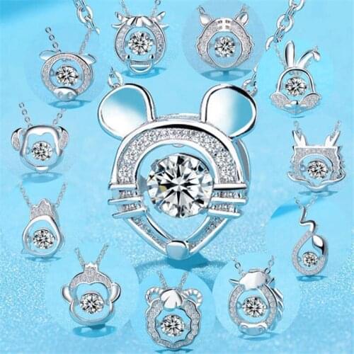 KOFSAC Cute Chinese Zodiac 925 Sterling Silver Pendant Necklaces For Women Party jewelry Heart Arrows Cutting Crystal Necklace