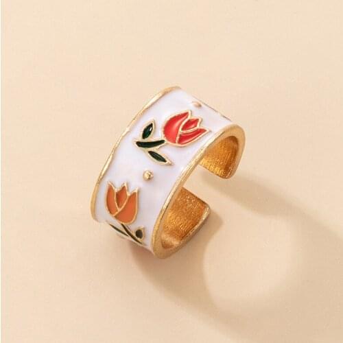 Bohemia Dripping Oil Flower Rings for Women Girls Vintage Enamel Geometric Adjustabel Open Ring Statement Girls Party Jewelry