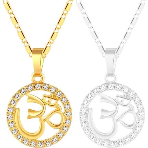 Gold/Silver Color Crystal Round Hindu Buddhist AUM OM Pendant Necklace Hinduism Yoga India Outdoor Sport Women Bijoux