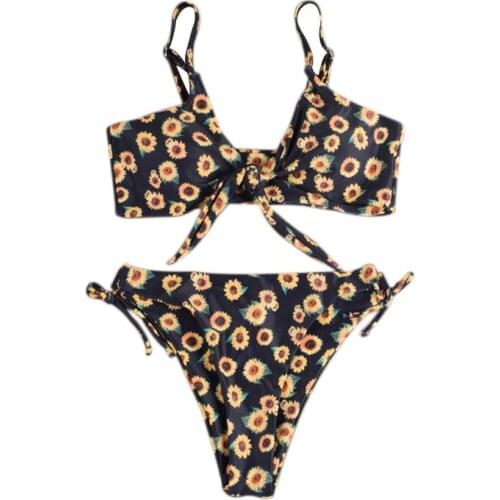 2020 New Bikini Swimsuit Suit Flower Print Sexy Split Sexy Bkini Two-piece High Waist Fashion Swimsuit Suit Bikini