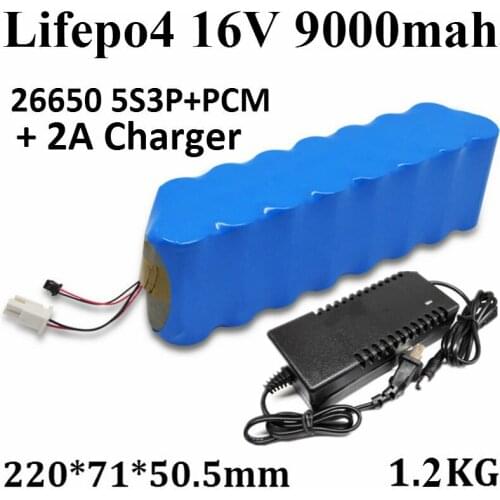 Lifepo4 16V 9000mah battery IFR 26650 16V 9AH bateria +2A Charger BMS for replacement 16V lead acid battery electric scooter car