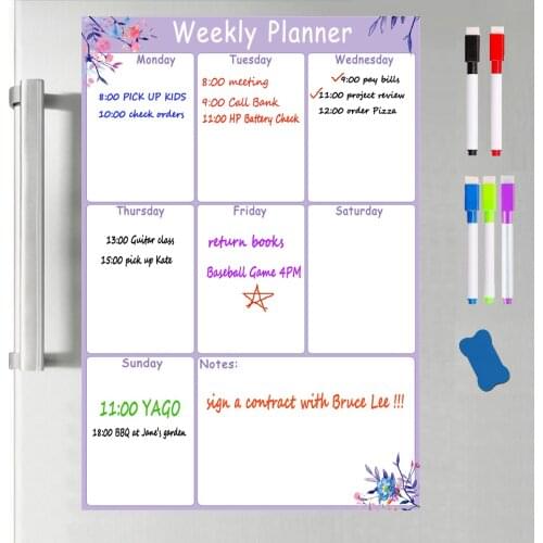 Magnetic Dry-erase Calendar Board for Fridge Monthly Calendar Whiteboard for Refrigerator White Board Menu Weekly Planner Sheet
