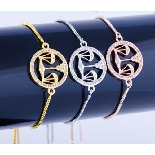 Fashion Jewelry Vintage Zircon Libra Charms Bracelets Women Handmade Copper Micro Pave Square Chain Bracelets & Bangles Diy Gift