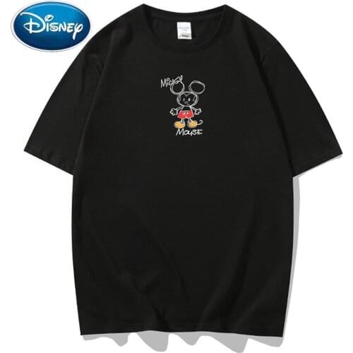 Disney Chic Fashion Mickey Mouse Cartoon Letter Print O-Neck Pullover Tee Couples Unisex Women T-Shirt Short Sleeve Top 10 Color