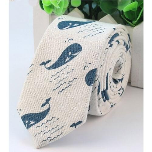 Men Slim FlaxTie Casual Cotton Linen NeckTie Hedgehog Dolphin Tree Bear Whale Ties Student Skinny Designer Narrow