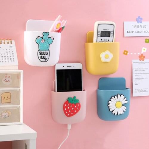 Cartoon Wall-Mounted Stationary Storage Box Decoration Wall Mobile Phone Free Punch Storage Rack Pen Holder Cosmetic Organizer