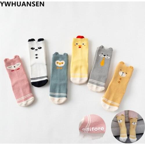 YWHUANSEN 1 Pair Cute Cartoon Baby Girls Socks Autumn Winter Warm Boys Socks Anti-slip Infant Thicken Long Terry Socks Newborn