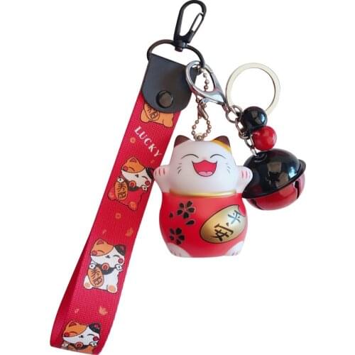 New Cartoon Lucky Cat Keychain Women Cat Car Key Ring Charm Bag Pendant Key Chain Gift Accessories 3074