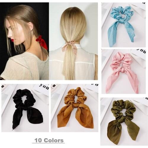 Newest Women Scrunchie Rabbit Ear Shape Bowknots Silk Fabric Ponytail Holder Elastic Hair Bands Hair Accessories gumki do wlosow