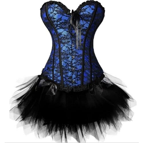 Sexy Burlesque Overbust Corset Bustier Top With Mini TuTu Skirt Fancy Dresses Costume Sexy Gothic Corsets Dress Plus Size 6XL