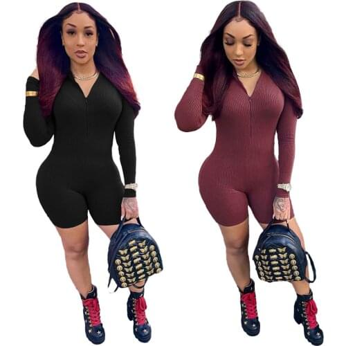 Solid Black/Gray Long Sleeve Skinny Jumpsuit Women Elastic High Outfit Fashion Fitness Sportswear Slim Rompers Streetwear
