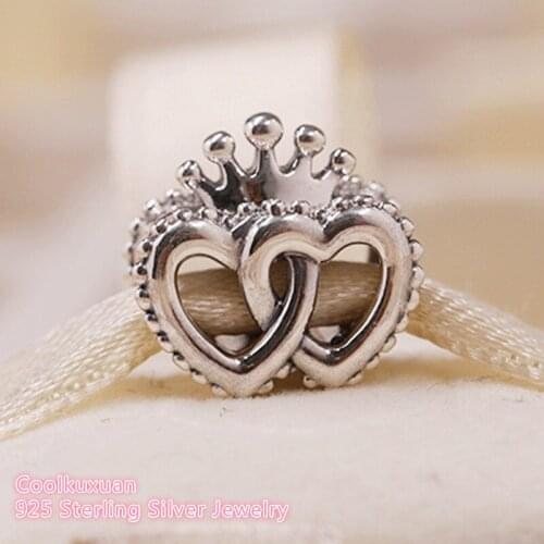 Autumn 100% 925 Sterling Silver United Regal Hearts Charm Beads Fit Original Pandora Charms Bracelet DIY jewelry