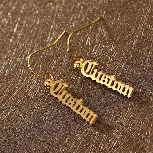 Customized Old English Name Pendant Earrings Fashion Stainless Steel Womens Jewelry