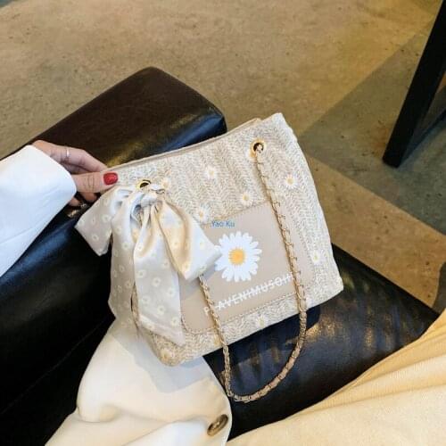 YaoKu Popular of Bag Womens 2021 New Style Fashion Versatile Straw Shoulder Bag Online Celebrity Fashion Chain Bucket Bag