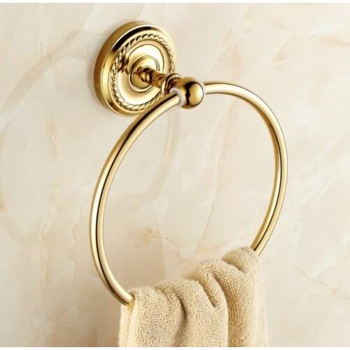 Luxury Gold Color Brass Bathroom Hardware Accessories Round Towel Ring Hanger Holder Dba605