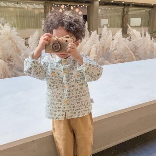 DFXD Korean Kids Clothes 2020 Boys Spring Shirt Cotton Full Sleeve Letter Print Fashion School Baby Boy Shirt 1-7Y New Baby Tops