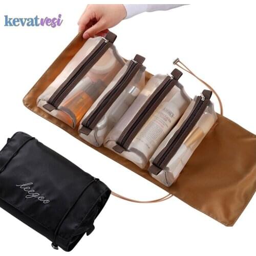 Foldable Hanging Nylon Wash Bag Womens Cosmetic Brushes Bag Portable Travel Makeup Toiletry Pouch Rolling Organizer Bags