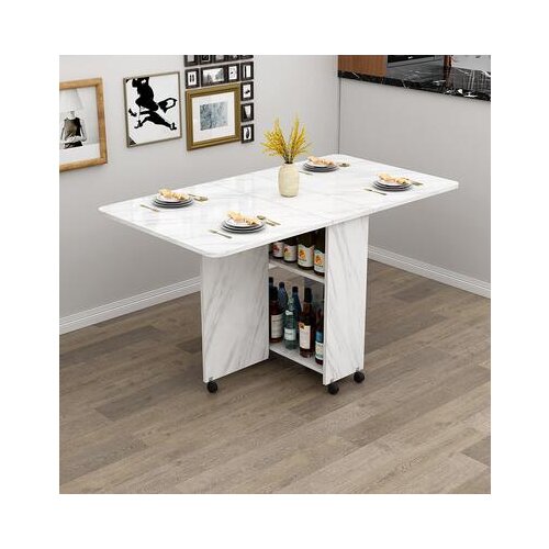 Folding dining table small household type movable pulley retractable rectangular simple multifunctional dining table