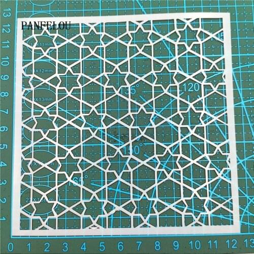 13*13cm The stars grid scrapbook stencils spray plastic mold shield DIY cake hollow Embellishment printing lace ruler valentine