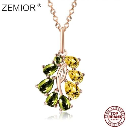 ZEMIOR Water Drop Rose Gold Necklace For Women Blue And Gree Zircon Necklace Korean Fashion Aesthetic Jewelry Wedding Lover Gift
