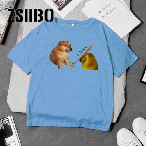 Blue Plus Size Pure cotton T-Shirt Women tops Bonk Meme Doge Funny Artwork Printed Tee Harajuku Streetwear Short Sleeve Tshirt