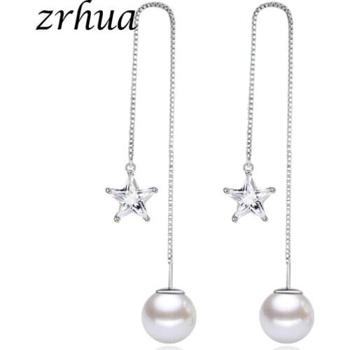 ZRHUA 925 Sterling Silver Women Long Fish Line Drop Earrings for Women Elegant Christmas Gifts Wedding Engagement Dangle Brincos