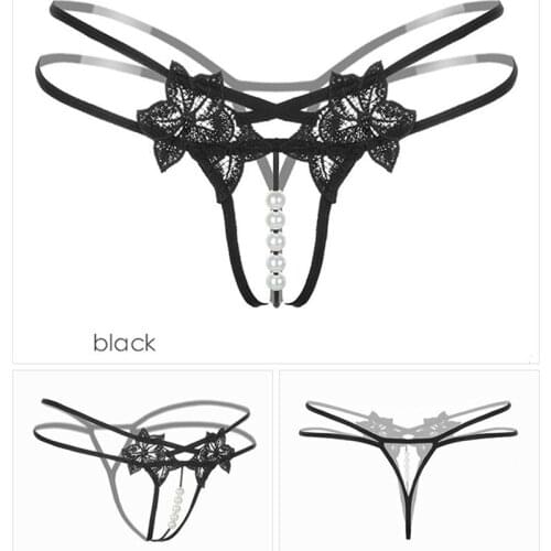 High Elasticity Female Open Crotch Thongs Pants with Faux Pearl Women Erotic for Couples Flirt Sexy Pearl Lingerie