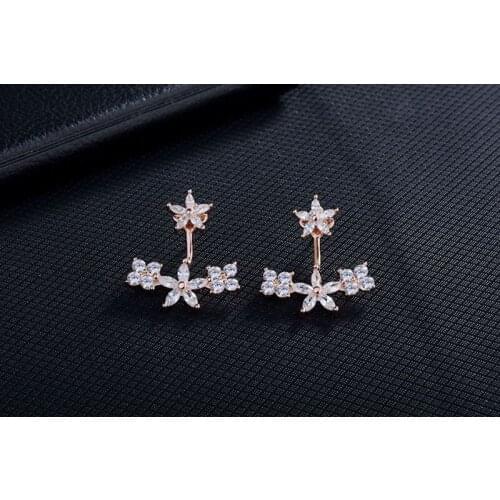 Silver Rose Gold Color AAA Austrian Crystal Flower Stud Earrings For Women Bridal Jewelry Flower Earring Accessory