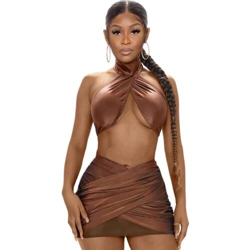 Women Two Piece Outfits 2021 Halter Top and Mini Skirt 2 Piece Set Skirt Set Party Bodycon Club Outfit Sexy Outfits for Women