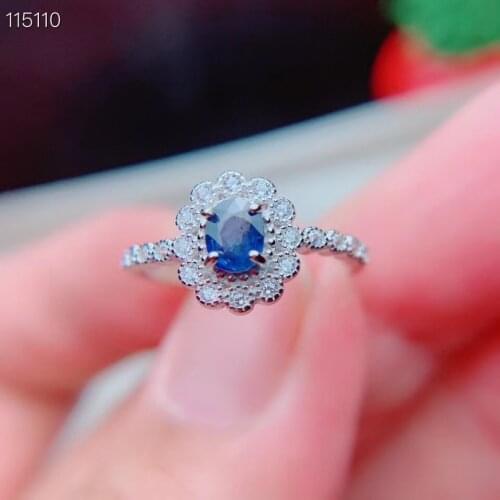 Natural Blue Sapphire Ring Princess Crown Halo Engagement Wedding Rings 925 Sterling Silver Rings For Women
