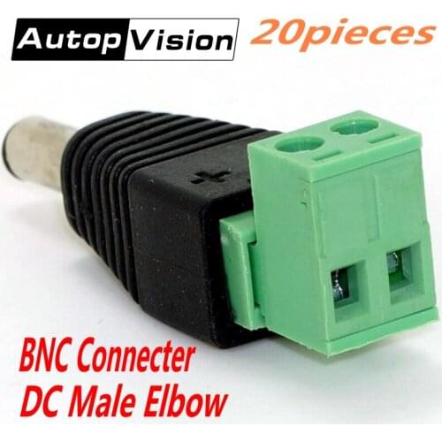 20pcs/lot CCTV Surveillance BNC Accessories DC Power Plug BNC Connector DC Male Elbow Adapter For CCTV IP Camera Power Supply