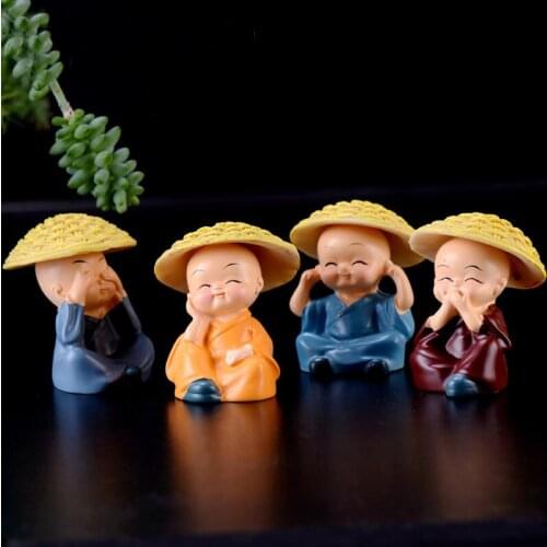 4Pcs/Set Straw Hat The Little Monk For Home Decoration Tea Pet Cute KongFu Monk Car Interior Display