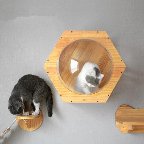 51*44*26CM Space Hexagonal Wooden Cat house Cat jumping platform Pet Creative Toy cattery Pet Climb Frames Cat wall nest CW107