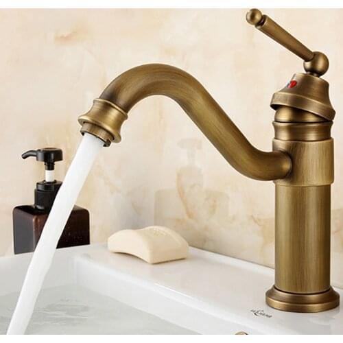 Antique Brass Single Handle Bathroom Basin Faucet Vanity Sink Mixer Tap Single Hole KD719