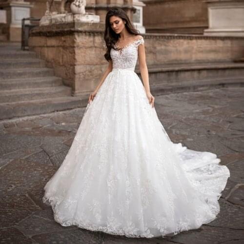 Robe De Mariage Ball Gown Wedding Dress O-Neck Princess Vestido De Noiva Illusion Back Luxury Abito Da Sposa Cap Sleeve Gelinlik