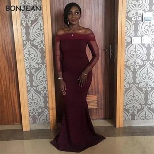 Burgundy Off-the-Shoulder Bridesmaid Dresses Mermaid 2021 Elastic Satin Black Girls Bridesmaid Dress African Wedding Party Dress
