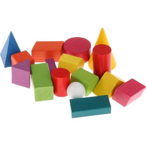 Wooden Building Blocks Set, 16 Pieces Educational Construction 3D Shapes Geometry Game Blocks Toys for Toddlers Preschool Age
