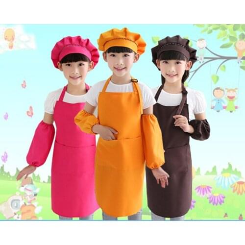 Kids Cooking Costumes Children Apron Chef Hat Cuffs Set Chef Costume For Children Craft Art Cooking Baking DIY Painting Clothes