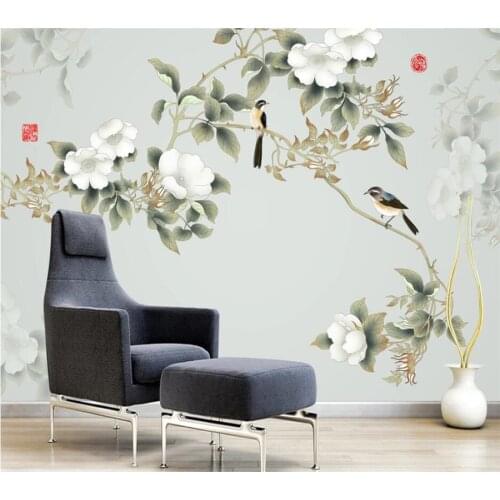Beibehang Custom wallpaper 3d photo murals Chinese style hand-painted flowers and birds peony map living room bedroom wallpaper