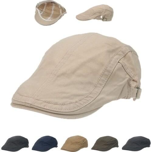 Beret hats for men solid cotton beige black adjustable buckle newsboy caps casual mushroom 2021 new summer berets gorras hombre