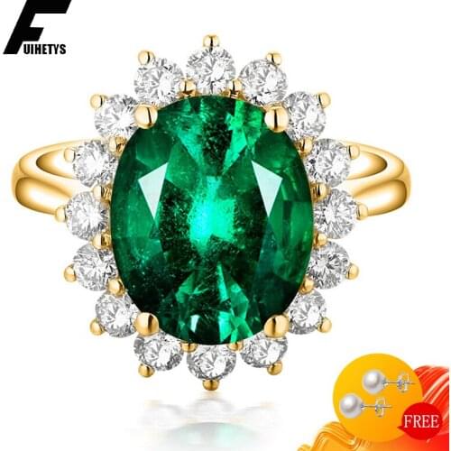 Trendy Women Ring 925 Silver Jewelry Oval Emerald Zircon Gemstone Finger Rings Accessory for Wedding Engagement Party Wholesale