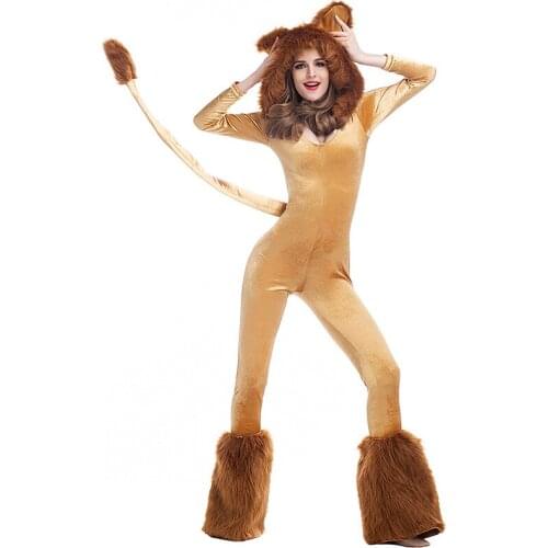 Adult Halloween Costumes Jumpsuits Cosplay Lion Funny Performance Clothing Women Carnival Festival Party Plush Dress Onesie