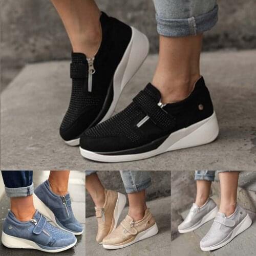 2021 Women Fashion Vulcanized Sneakers Platform Solid Color Flats Ladies Shoes Casual Breathable Wedges Ladies Walking Sneakers
