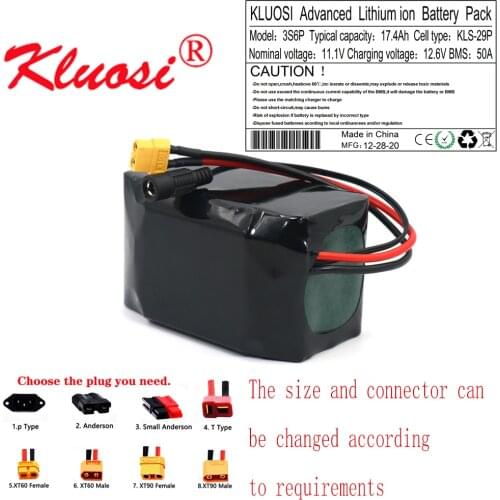 KLUOSI 3S6P 12V 17.4Ah 12.6V 18Ah Orline Lithium Battery Pack with 50A BMS 500Watt High Power for Motor Scooter Light Etc XT60