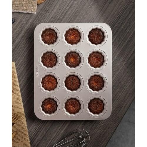 Copper Canele Molds Cake Pan Carbon Steel,12-Cavity Non-Stick Cannelel Pans for Baking Cake