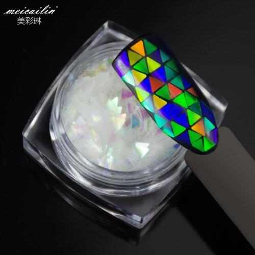 Meicailin Mixed Size 12 Colors Holographic Nail Glitter Flakes Sequins 3D Fluorescent Iridescent Paillette Nail Art Decorations