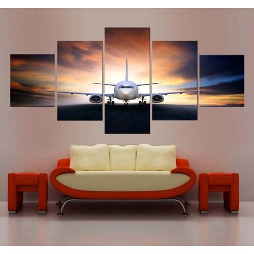 5 Piece Wall Art Canvas Painting Landscape The Plane is Landing Poster Nordic Home Decor Frame Bedroom Modular Picture