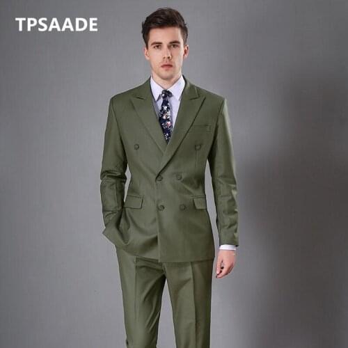 TPSAADE Mens 2 Pieces Suit Formal Business Dress Suits Double Vent 2 Buttons Suit Blazer Pants Suits (Jacket+Trousers) 2019 New